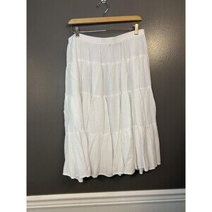 Sag Harbor Skirt Womens Large White Tiered Boho Maxi Flowy 100% Rayon Summer